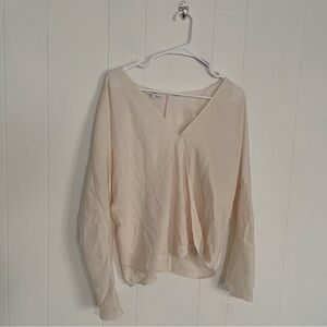 Vince Cream V-Neck Blouse Size L Lightweight Flowy Longsleeve